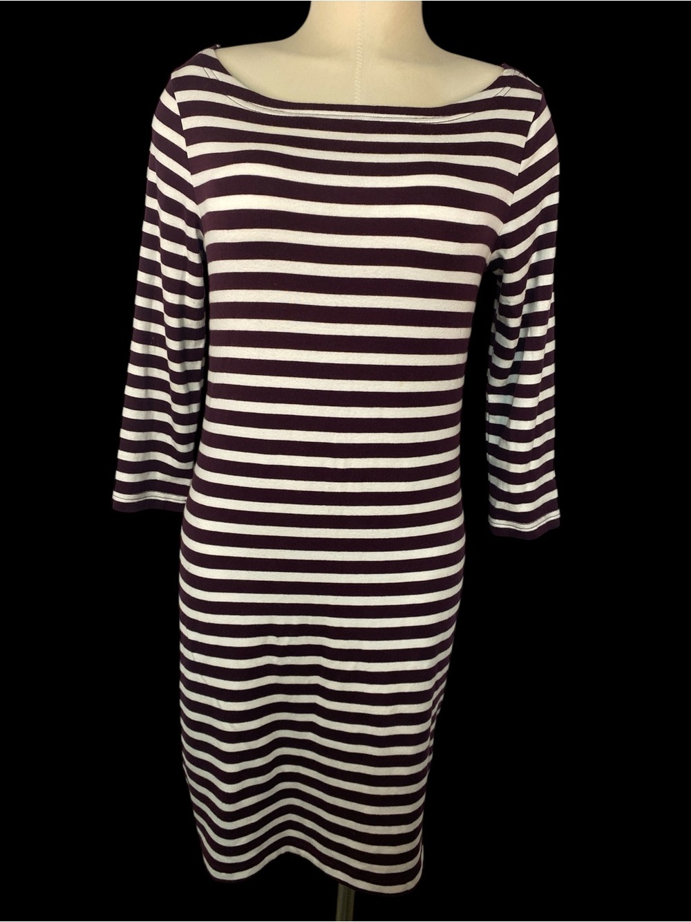 Gap Striped Boatneck Midi Dress in White and Deep Plum Women’s Medium